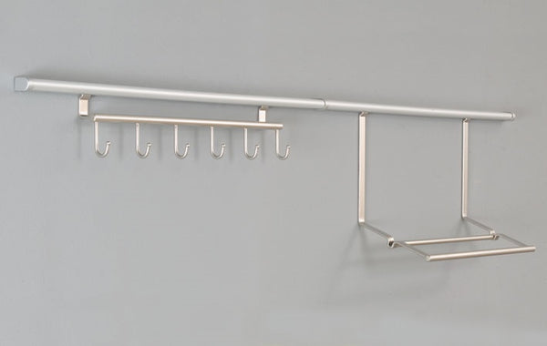 Railing set with hook rail and paper roll holder in stainless steel look