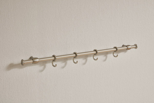 Railing bar with single hooks in stainless steel look