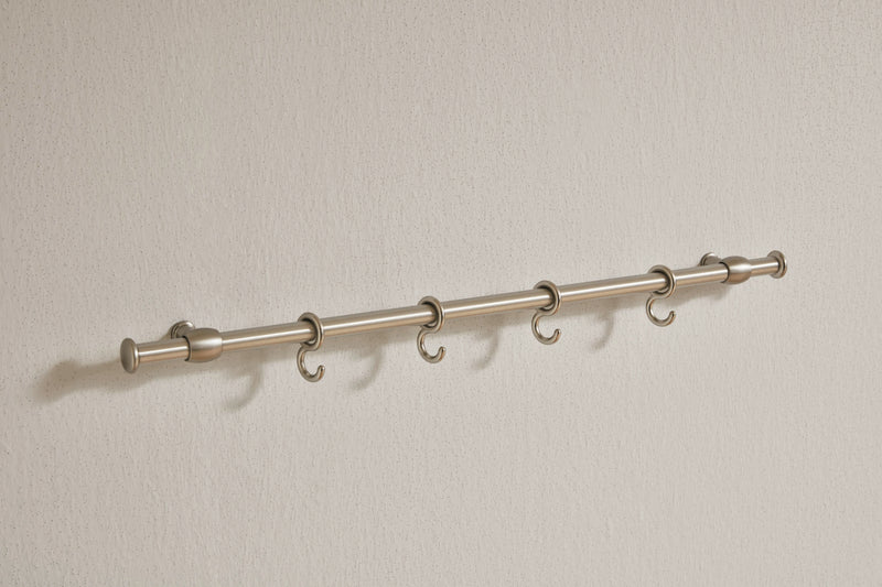 Railing bar with single hooks in stainless steel look